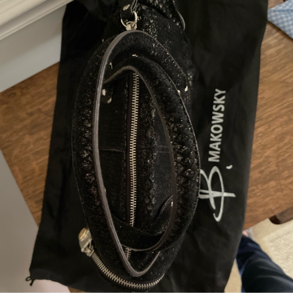 B. Makowsky Black Satchel with Silver Hardware - Picture 6 of 8